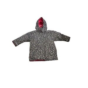 Hanna Anderson Puffer Winter Jacket Coat Girls 5/110 Hooded Leopard Print
